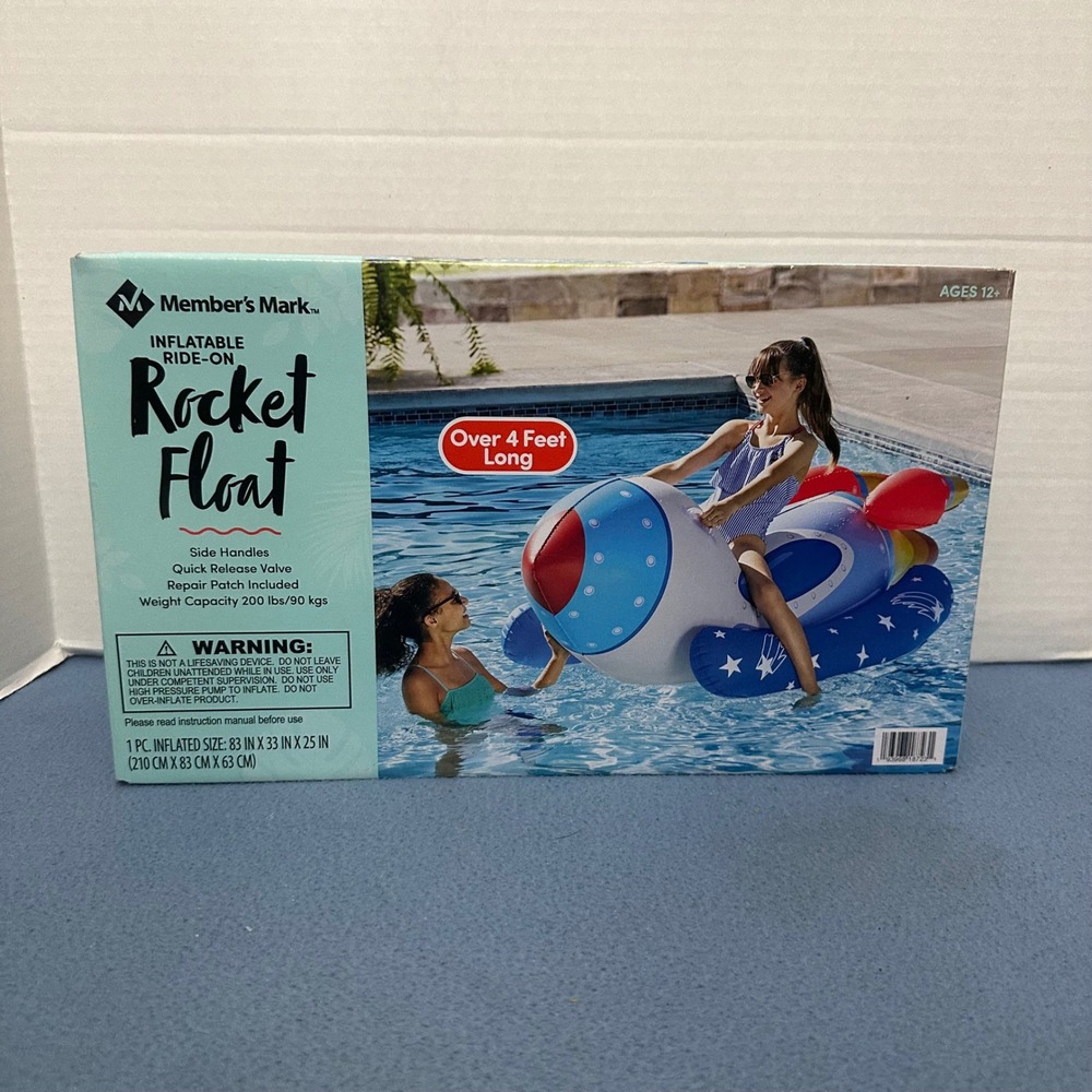 Member's Mark Inflatable Ride-On Rocket Float Pool Lake Toy 83 Inch Blue Red